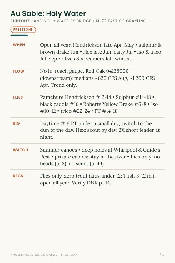 River Quick-Info Card page from the Michigan Playbook, shown on a phone